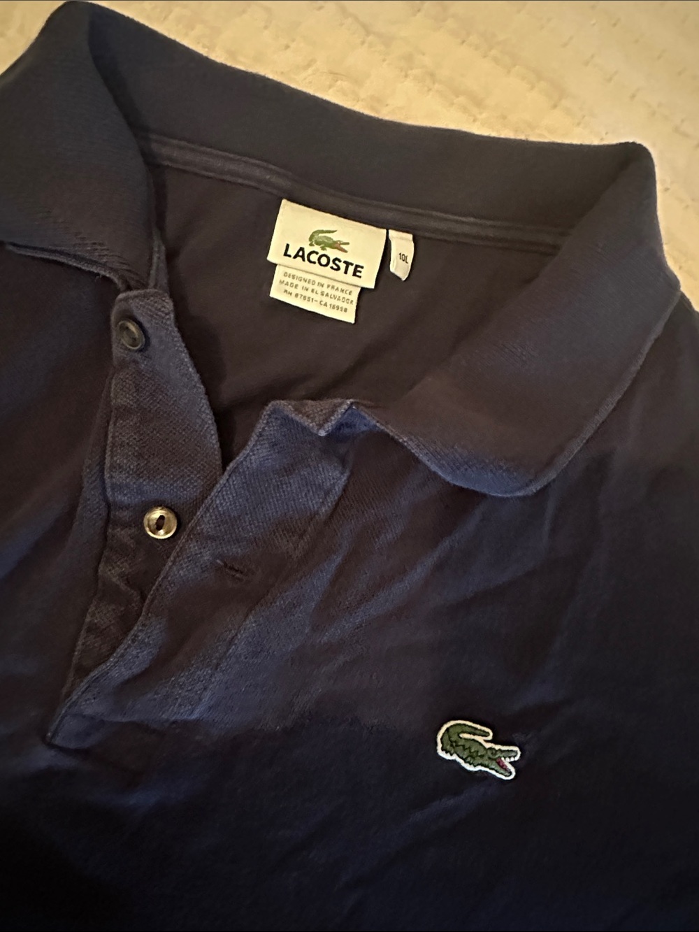 Lacoste Navy Polo Big Man 10 L (3X) with Green Crocodile EUC